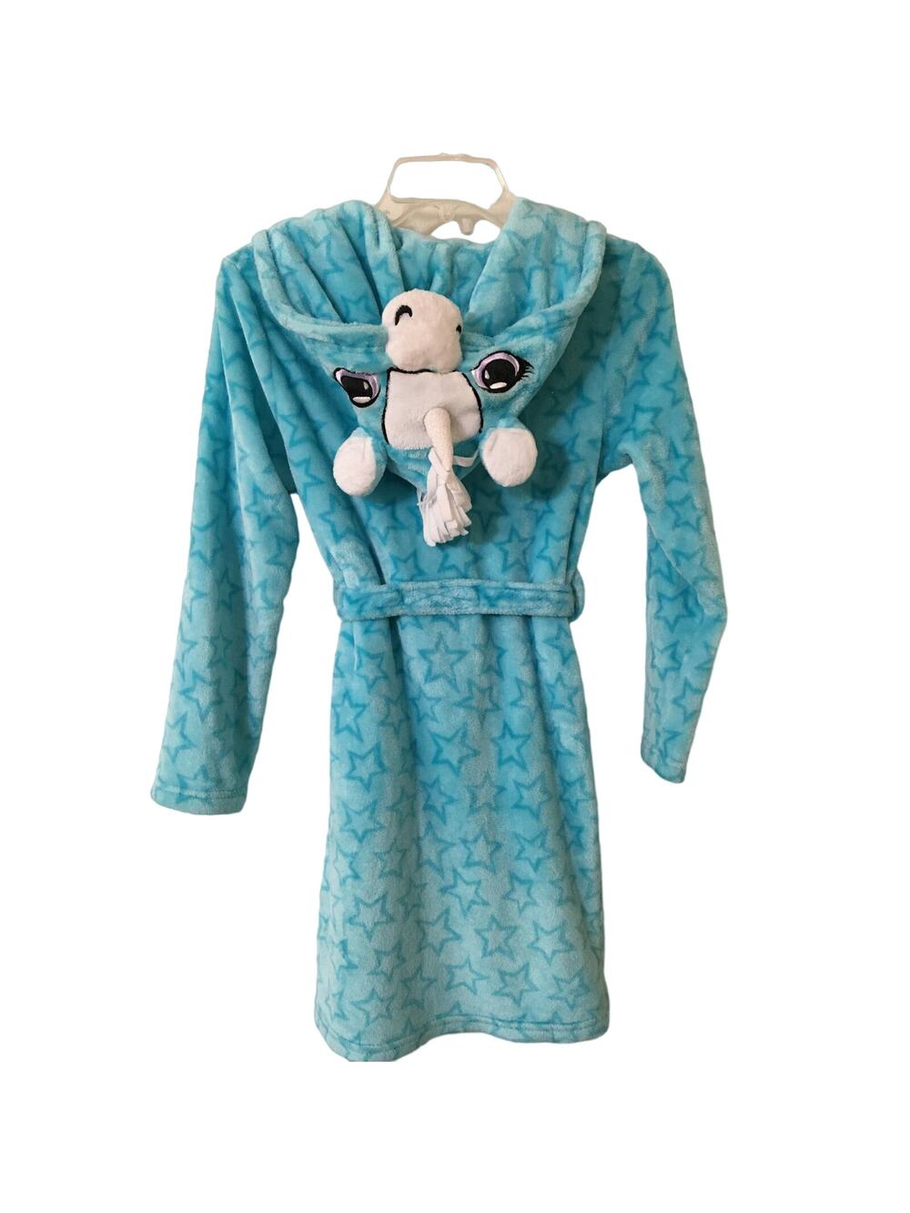 Jelli Fish Kids L 10/12 Blue Unicorn Robe with Pockets & Tie Hang Loop